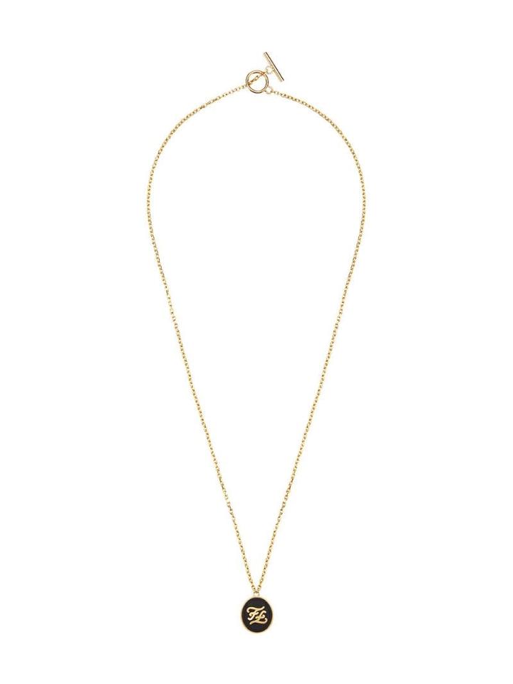 Fendi Ff Logo Round Pendant Necklace - F18gy-burattato Gold +blac