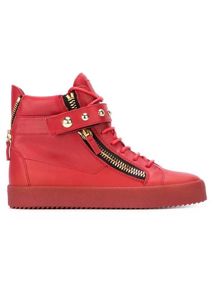 Giuseppe Zanotti Design Riley Hi-top Sneakers, Men's, Size: 41.5, Red, Leather/rubber