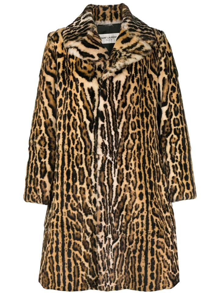 Saint Laurent Leopard Print Midi Coat - Nude & Neutrals