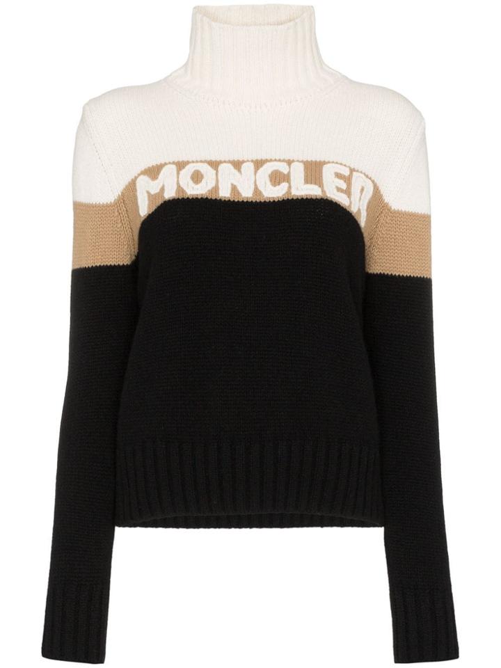 Moncler Roll-neck Logo Intarsia Sweater - Black