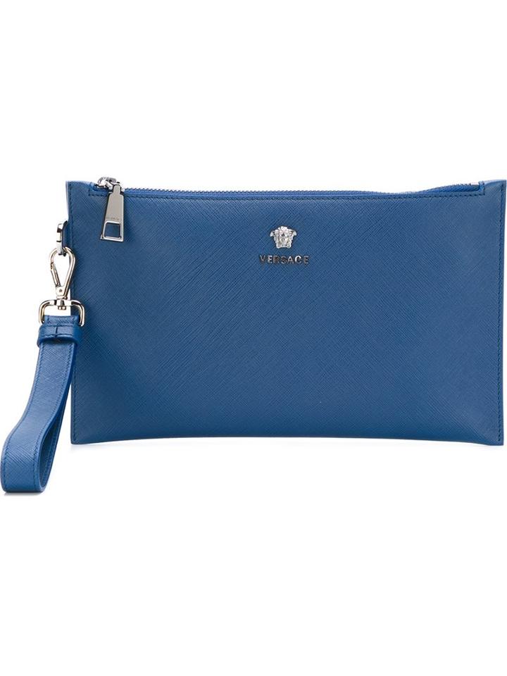 Versace Medusa Clutch, Men's, Blue, Calf Leather