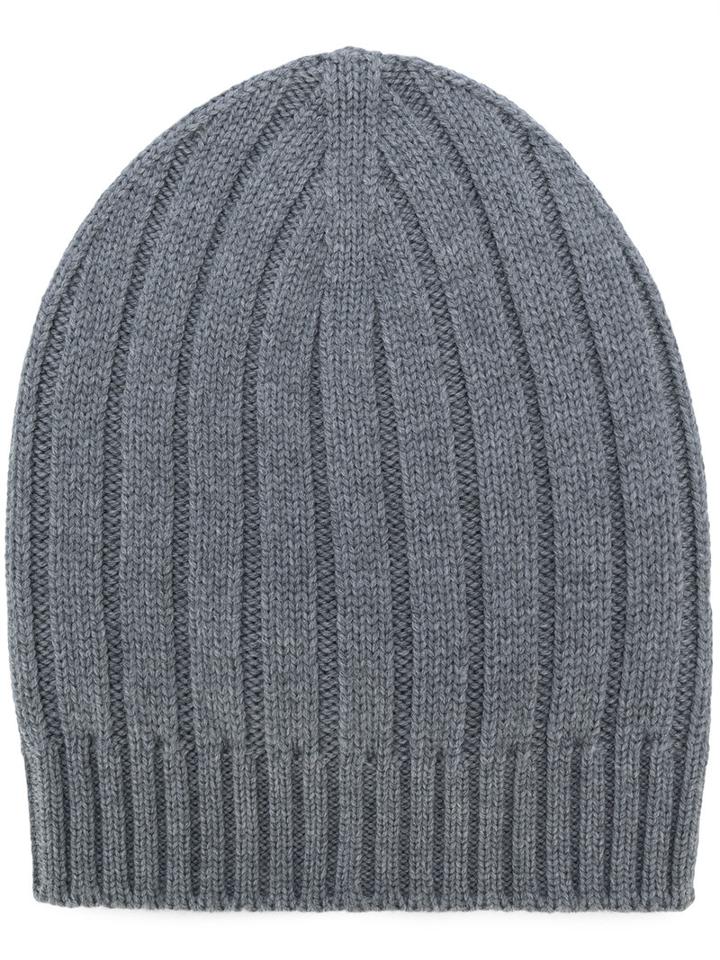 Eleventy - Ribbed Detail Beanie - Men - Virgin Wool - One Size, Grey, Virgin Wool