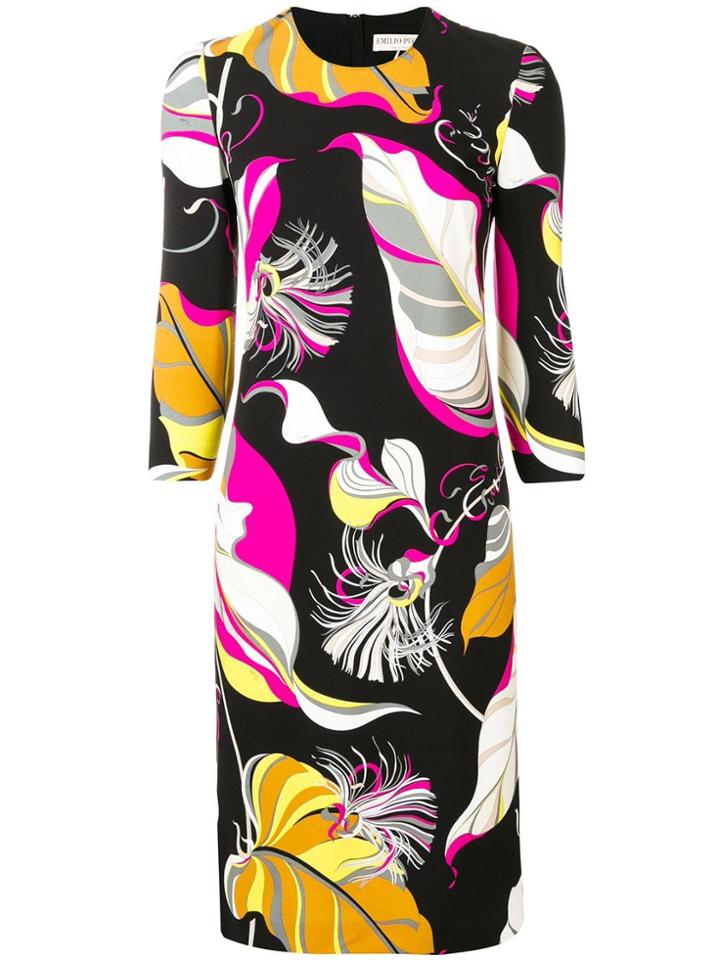 Emilio Pucci Graphic Leaf Print Dress - Black