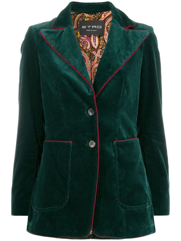 Etro Corduroy Single-breasted Blazer - Green