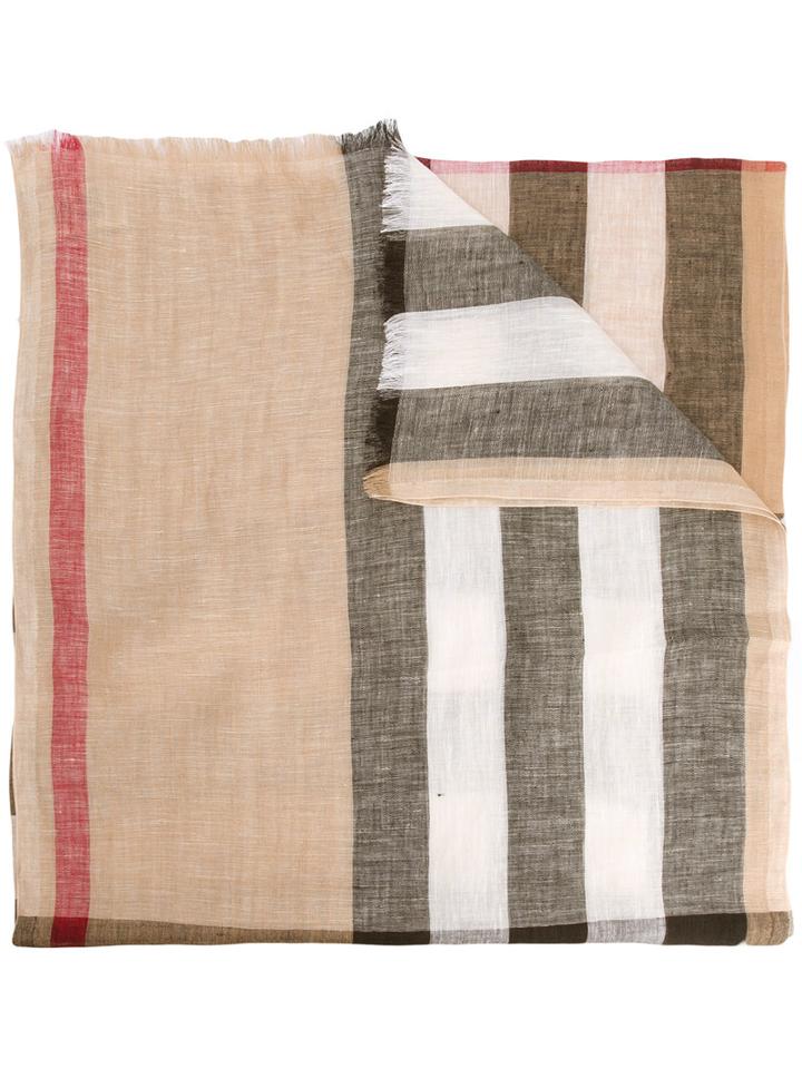 Burberry Check Print Scarf, Men's, Linen/flax