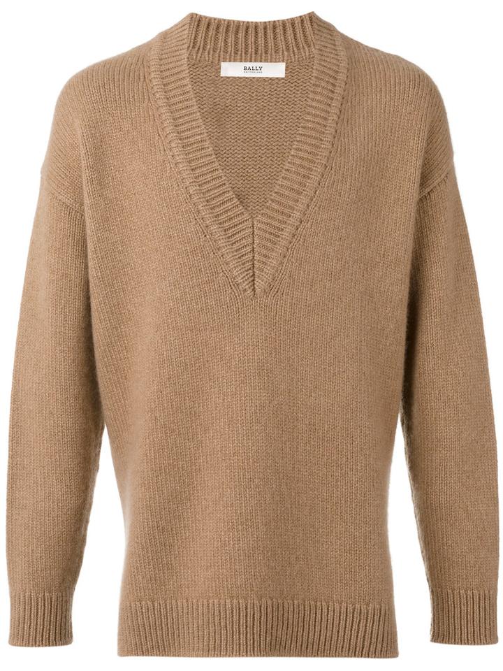 Bally Low V-neck Jumper, Men's, Size: 46, Brown, Cashmere