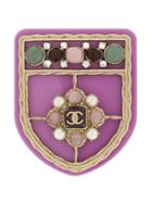 Chanel Vintage Stone And Crystal Embellished Crest Pin - Pink & Purple