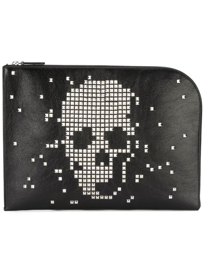 Alexander Mcqueen Studded Skull Clutch, Men's, Black, Calf Leather/metal (other)