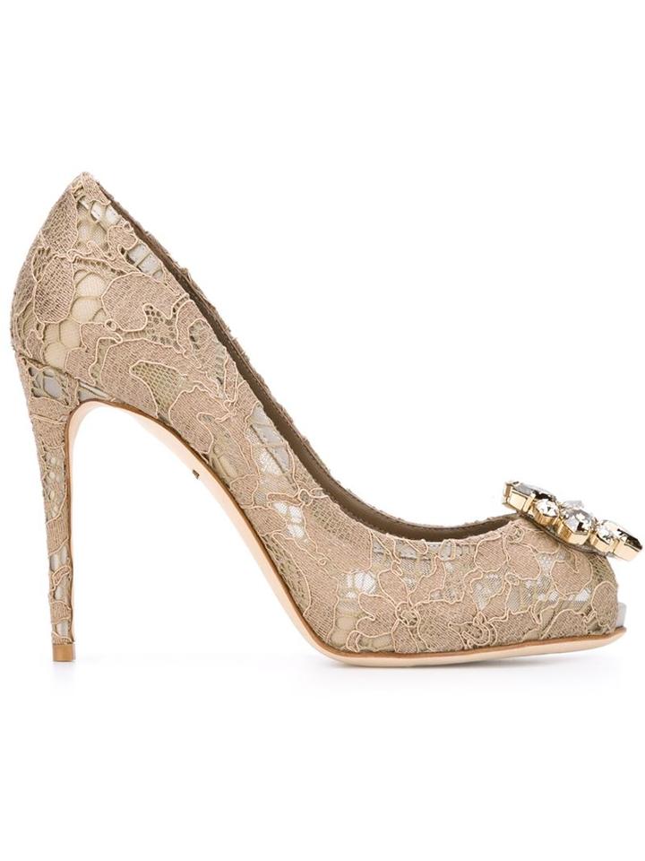Dolce & Gabbana Embellished Lace Peep-toe Pumps