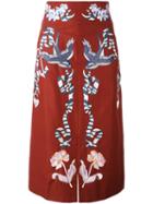 Temperley London Embroidered Midi Skirt, Women's, Size: 10, Red, Cotton/silk/spandex/elastane