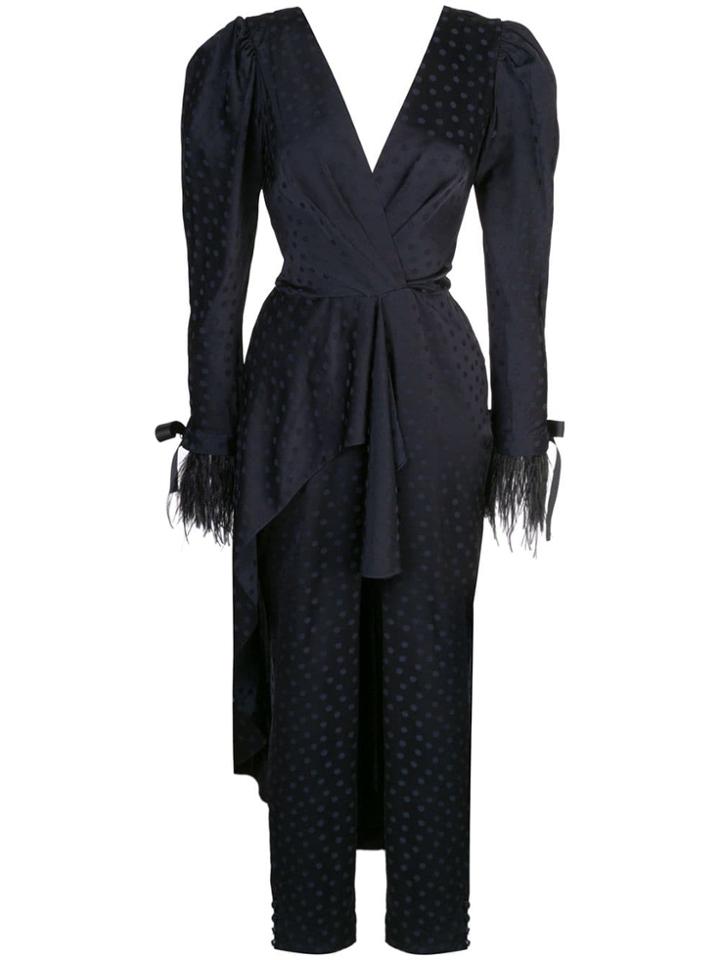 Johanna Ortiz Feather Trim Draped Jumpsuit - Black