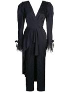 Johanna Ortiz Feather Trim Draped Jumpsuit - Black