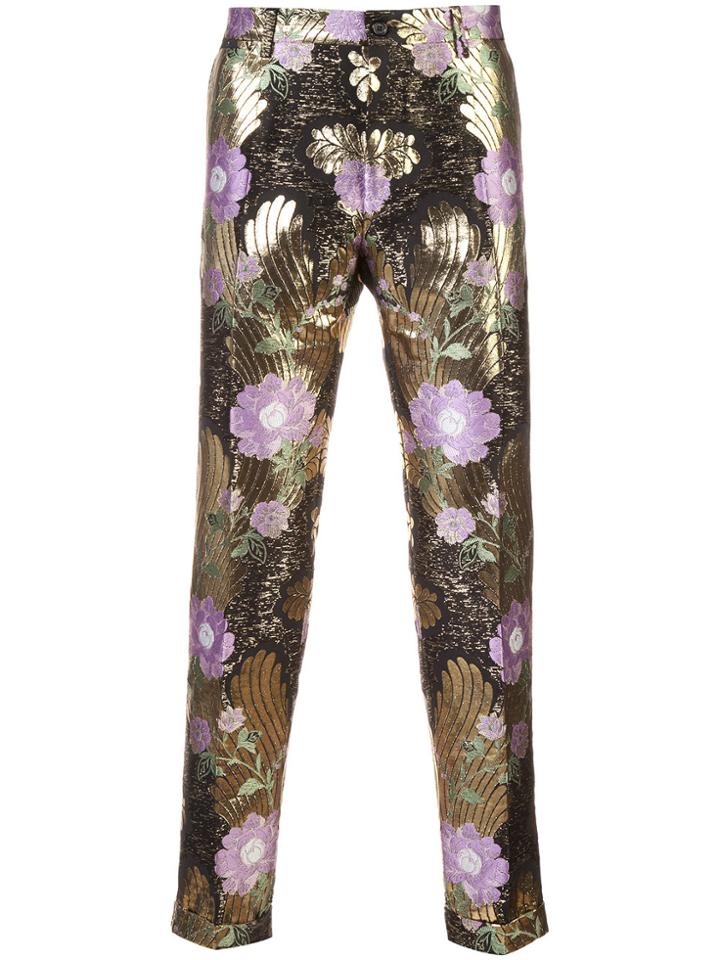 Dolce & Gabbana Floral Brocade Trousers - Pink & Purple