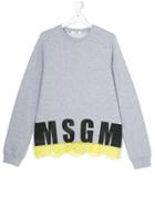 Msgm Kids Teen Ruffle Detail Logo Sweater - Grey