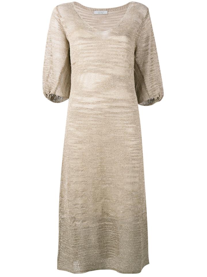 D.exterior - Knitted V-neck Dress - Women - Linen/flax/polyamide/polyester - Xl, Nude/neutrals, Linen/flax/polyamide/polyester