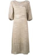 D.exterior - Knitted V-neck Dress - Women - Linen/flax/polyamide/polyester - Xl, Nude/neutrals, Linen/flax/polyamide/polyester