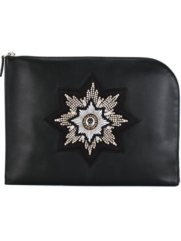 Alexander Mcqueen Embellished Star Clutch, Men's, Black, Leather/viscose/glass