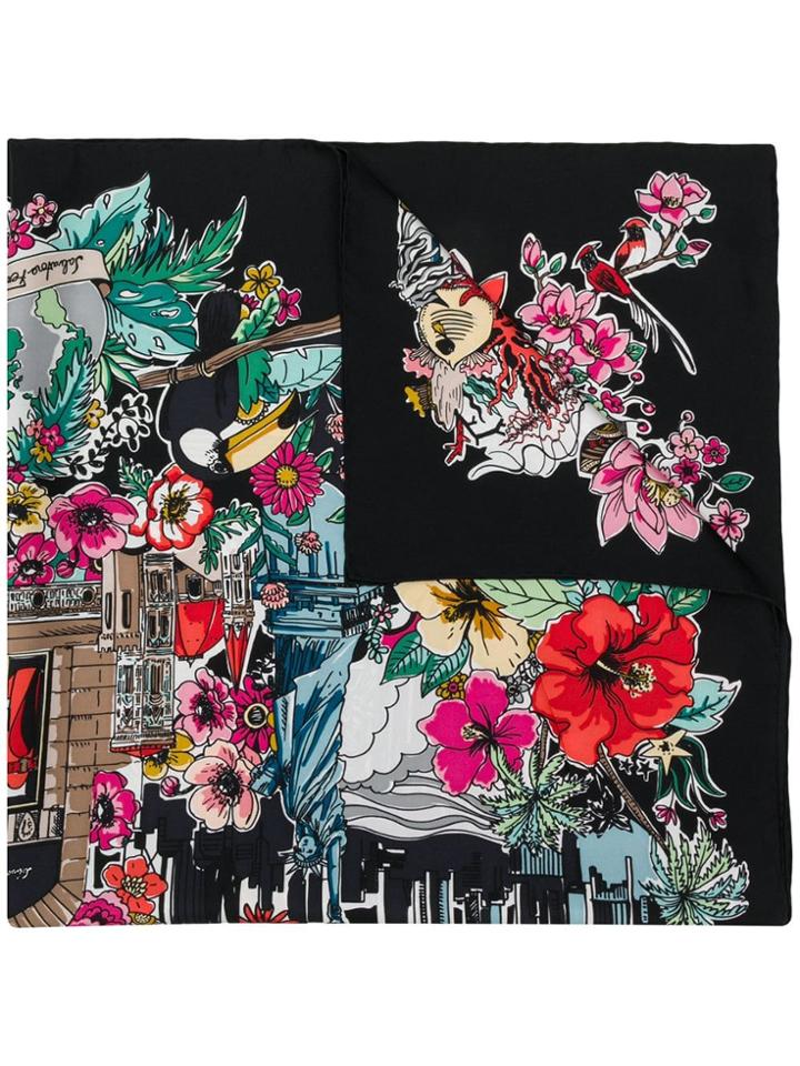 Salvatore Ferragamo Boutiques Print Scarf - Black