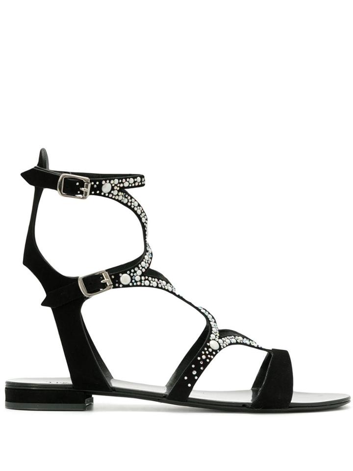 The Seller Gemstone Embellished Double Ankle Strap Sandals - Black
