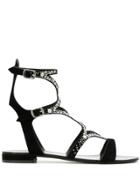 The Seller Gemstone Embellished Double Ankle Strap Sandals - Black