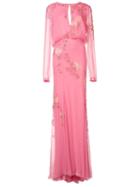 Monique Lhuillier Floral Embroidery Maxi Dress, Women's, Size: 4, Pink/purple, Silk