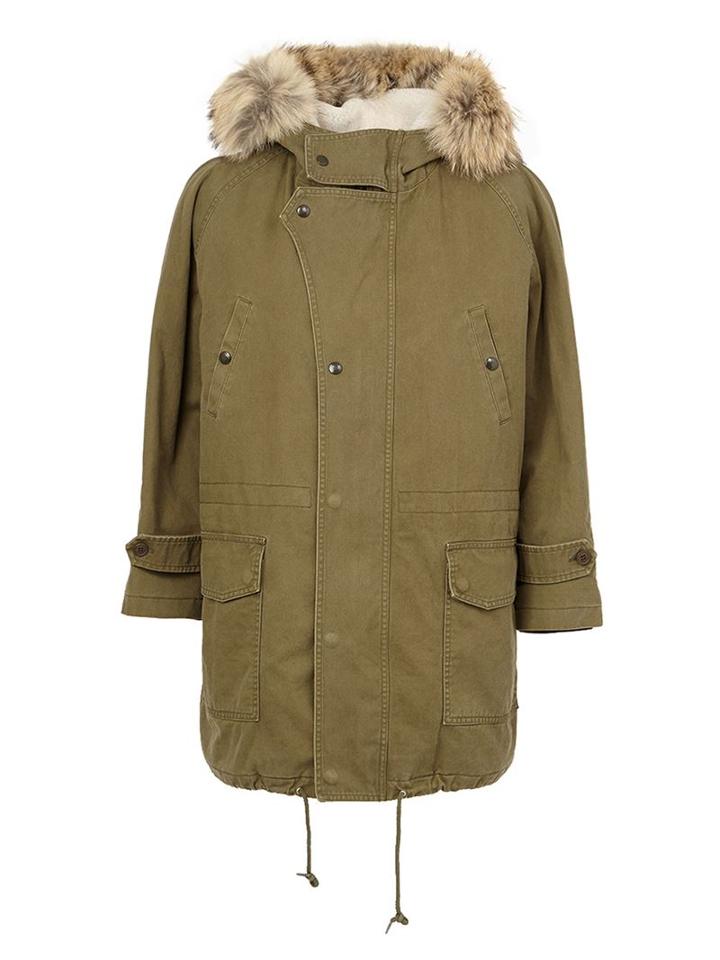 Saint Laurent Hooded Parka, Women's, Size: 38, Green, Cotton/linen/flax/sheep Skin/shearling