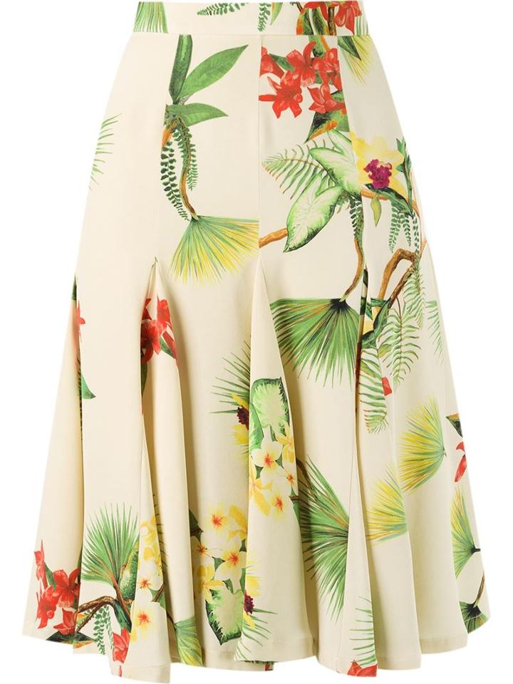 Isolda Midi Floral A-line Skirt, Women's, Size: 40, Yellow/orange, Silk