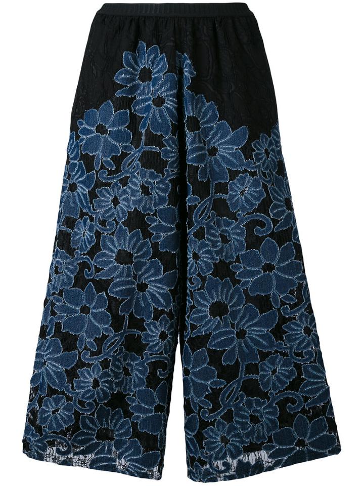 Antonio Marras - Floral Embroidery Cropped Trousers - Women - Cotton/polyamide/polyester/spandex/elastane - 1, Blue, Cotton/polyamide/polyester/spandex/elastane