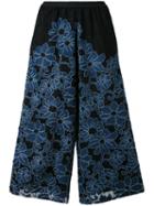 Antonio Marras - Floral Embroidery Cropped Trousers - Women - Cotton/polyamide/polyester/spandex/elastane - 1, Blue, Cotton/polyamide/polyester/spandex/elastane