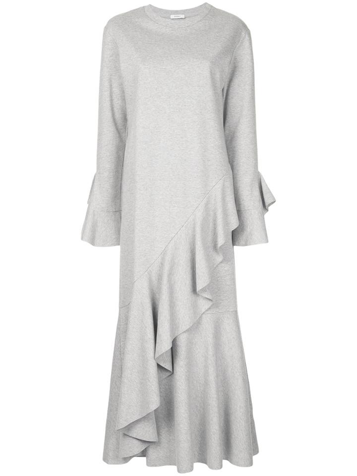 Goen.j Asymmetric Ruffle-trimmed Jersey Maxi Dress - Grey