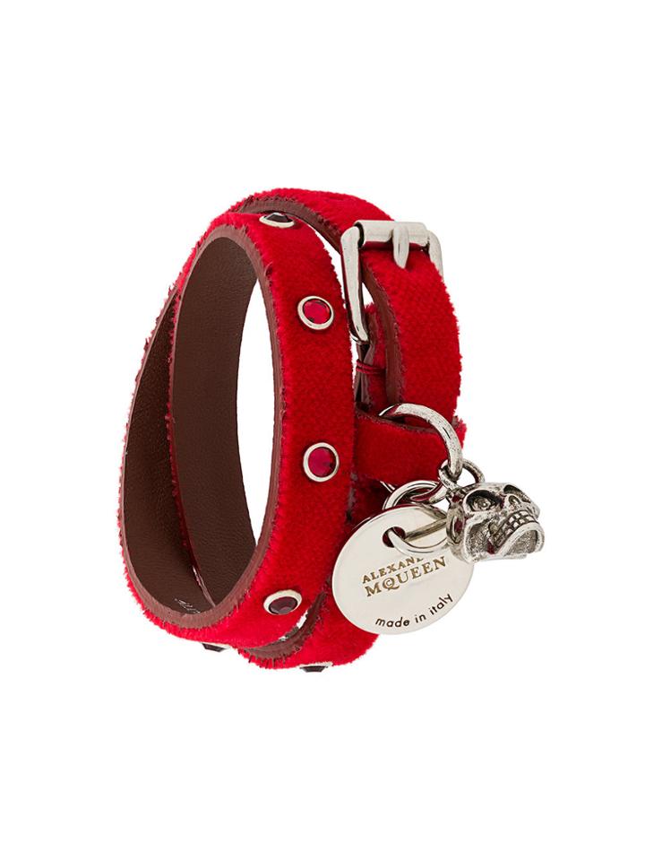 Alexander Mcqueen Logo Tag Double-cuff Bracelet - Red