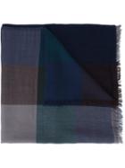 Paul Smith Checked Scarf, Men's, Blue, Lambs Wool