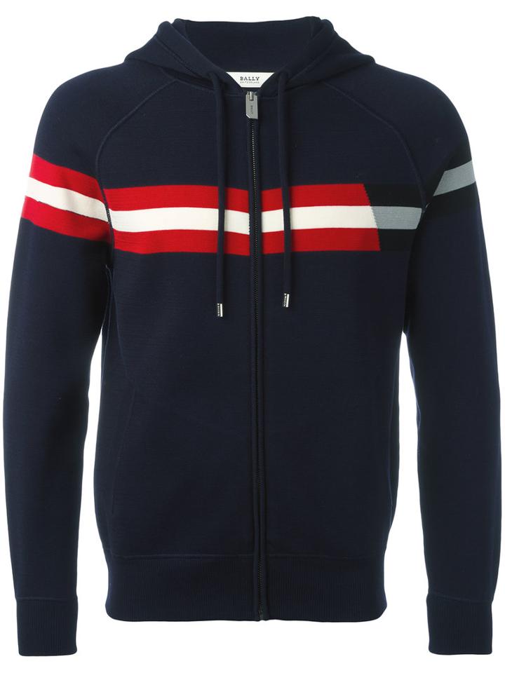 Bally Stripe Panel Hoodie, Men's, Size: 52, Blue, Cotton