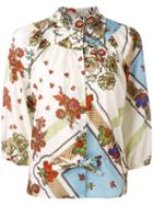 Etro - Flower Trellis Print Puff Sleeve Blouse - Women - Cotton - 42, Nude/neutrals, Cotton