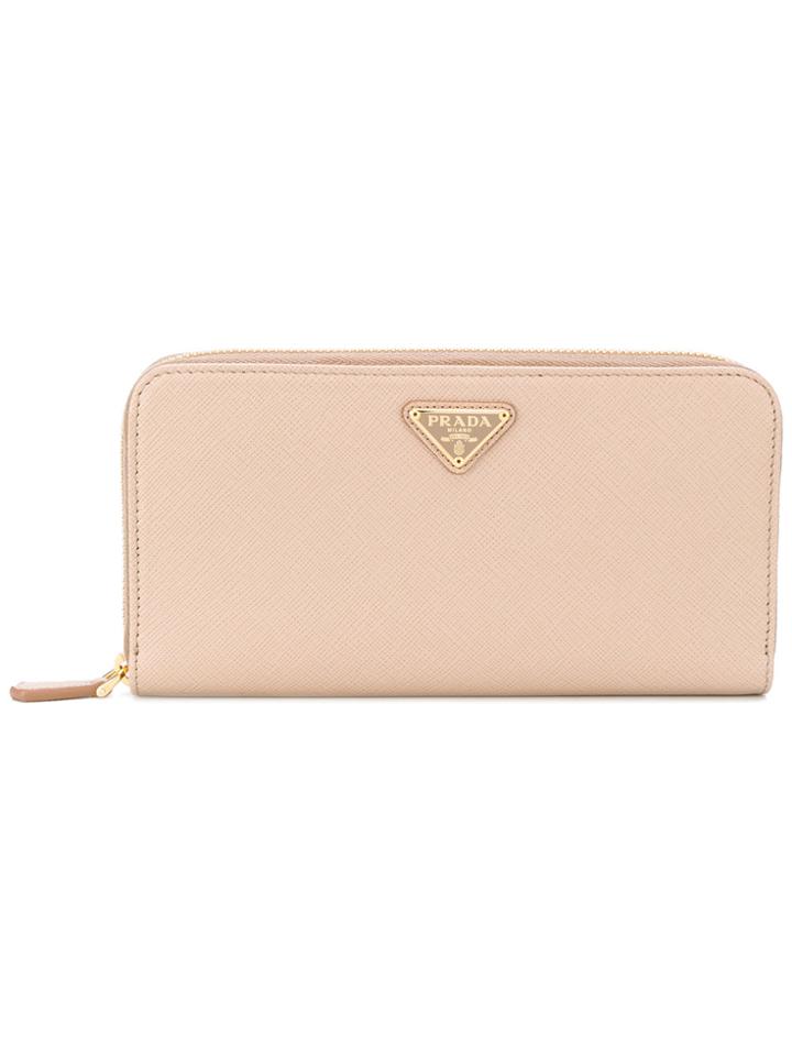 Prada Saffiano Zip Wallet - Nude & Neutrals