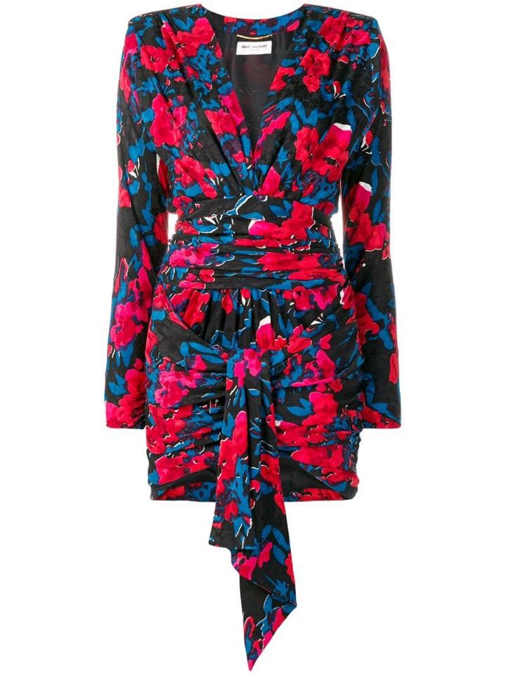 Saint Laurent V-neck Wrap Dress - Red