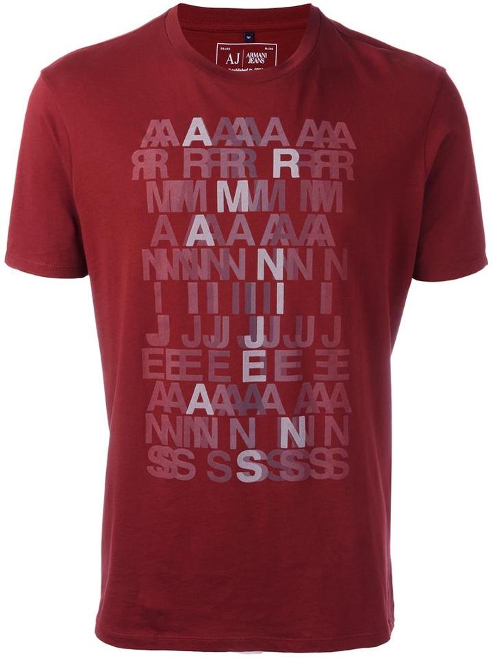 Armani Jeans Logo Print T-shirt, Men's, Size: Xxl, Red, Cotton