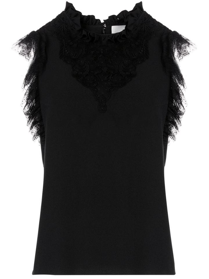 Ingie Paris Ruffled Neck Sleeveless Top - Black
