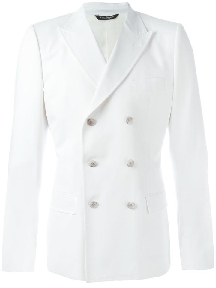 Dolce & Gabbana Double Breasted Jacket, Men's, Size: 48, White, Cotton/silk/polyester/cupro