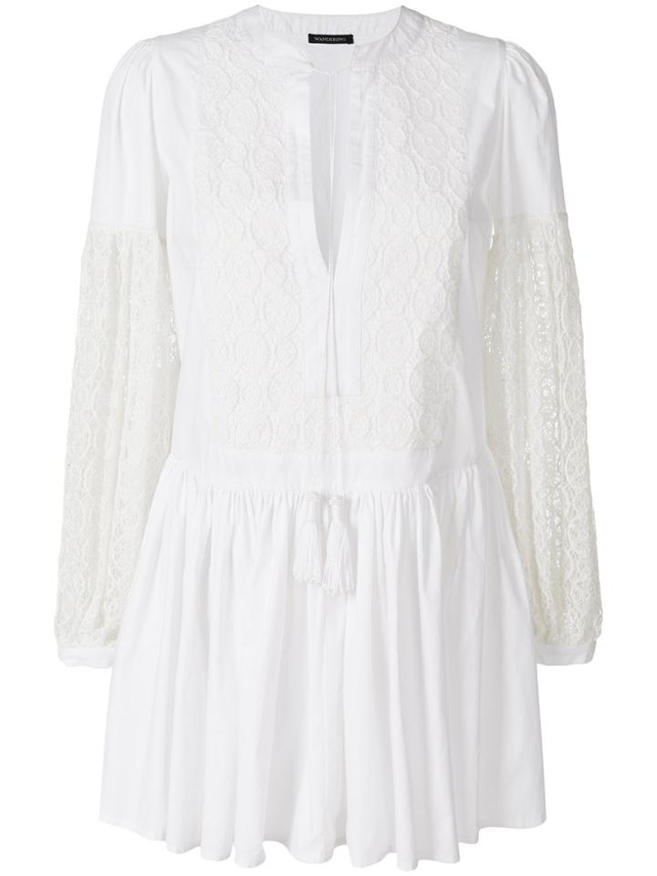Wandering Plunge Neck Mini Dress - White