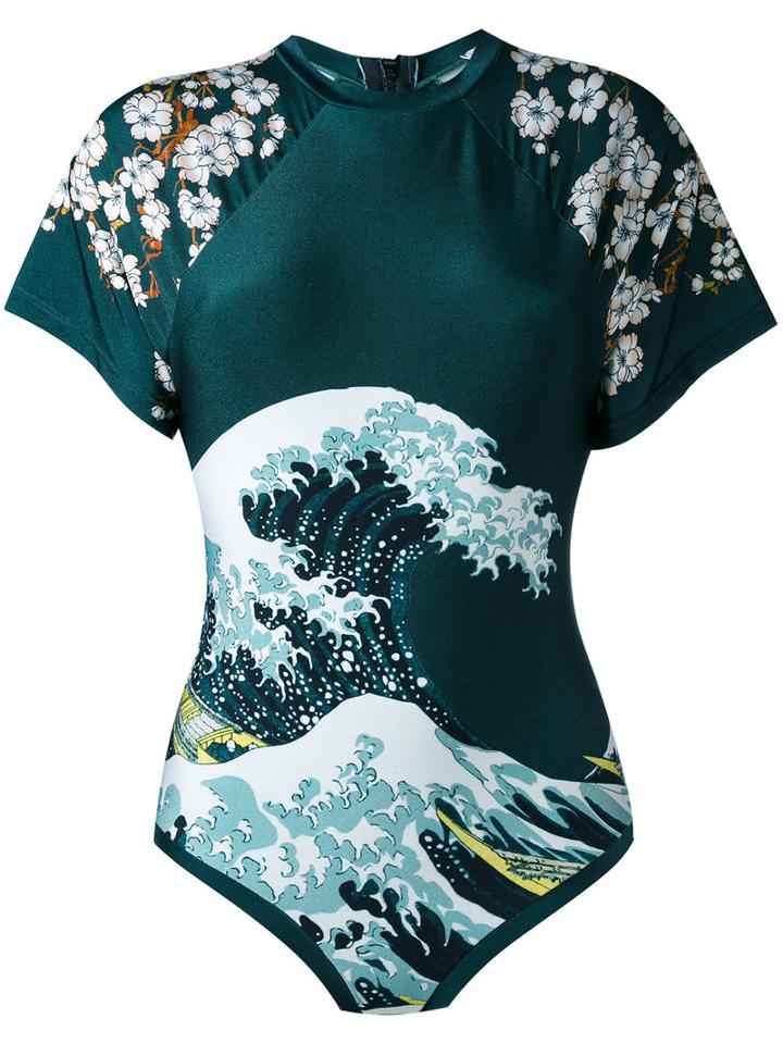 Lenny Niemeyer - Print Sleeved Swimsuit - Women - Polyamide/spandex/elastane - M, Green, Polyamide/spandex/elastane