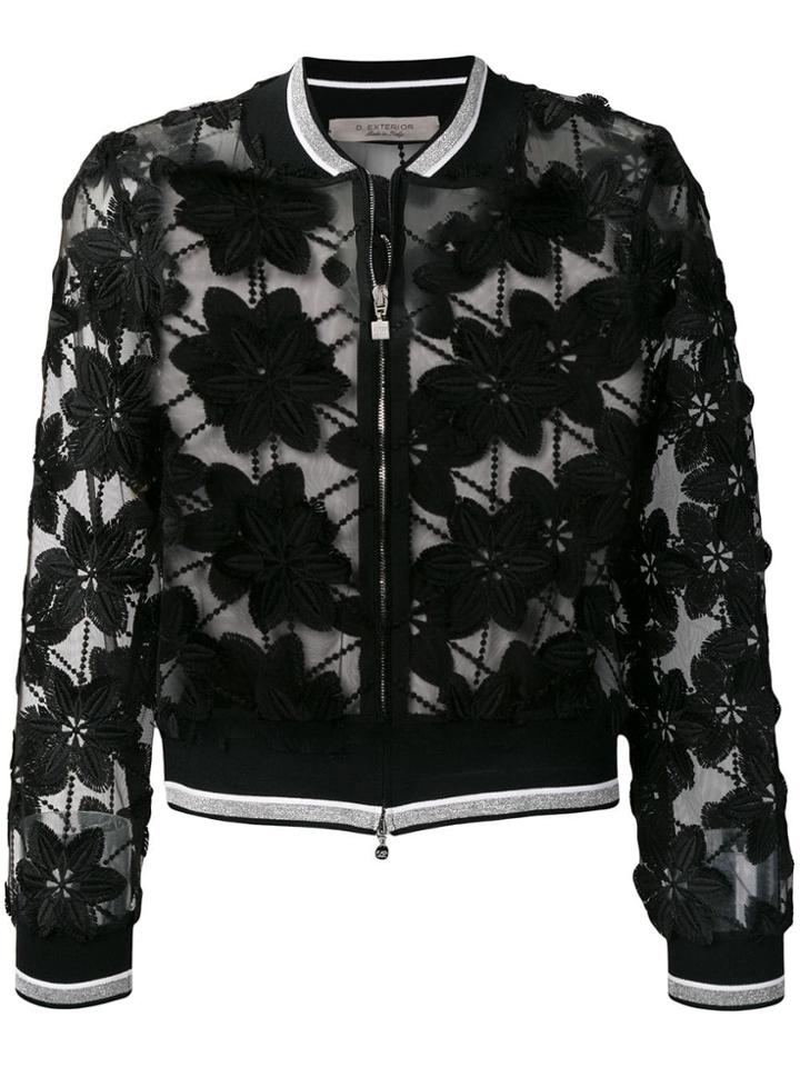 D.exterior Floral Appliqués Mesh Jacket - Black