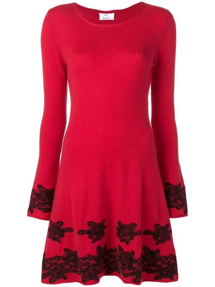 Allude Floral Lace Detail Dress - Red