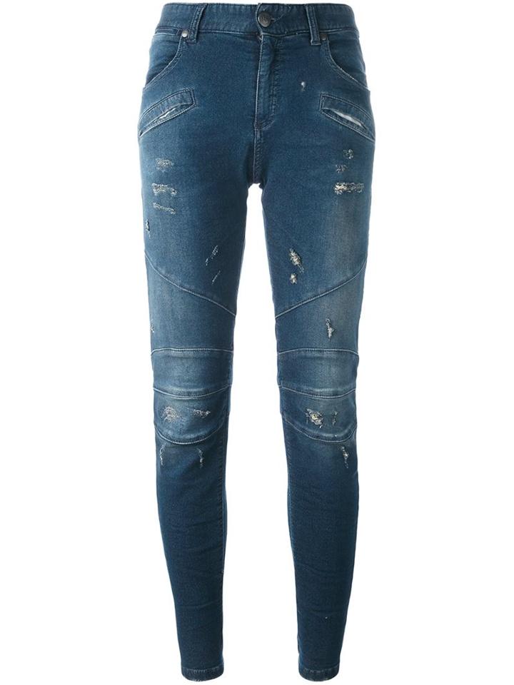 Pierre Balmain Biker Style Skinny Jeans, Women's, Size: 28, Blue, Cotton/polyester/spandex/elastane