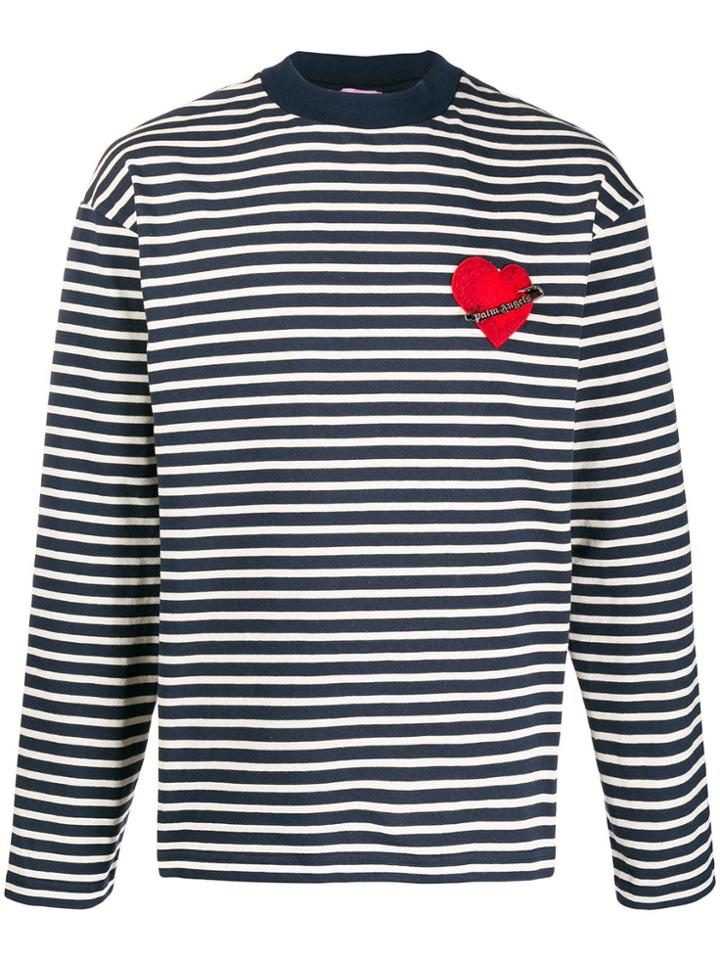 Palm Angels Striped Pin My Heart T-shirt - Blue
