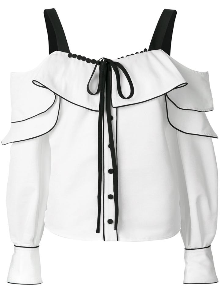 Self-portrait Detachable Sleeve Ruffle Blouse - White