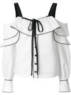 Self-portrait Detachable Sleeve Ruffle Blouse - White