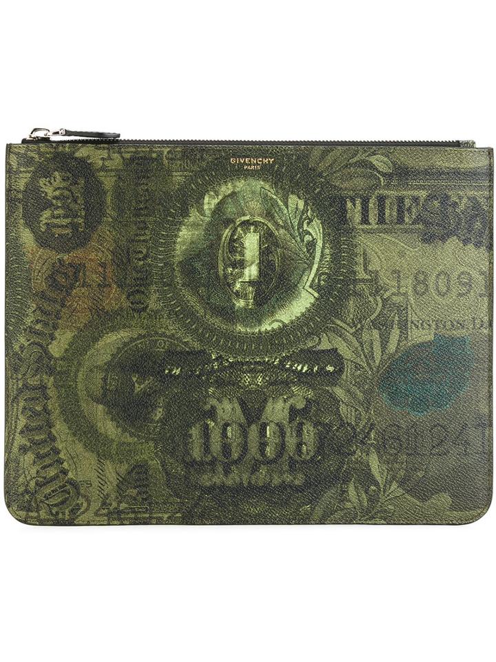 Givenchy Dollar Print Zip Pouch, Men's, Green, Cotton/polyester/polyurethane