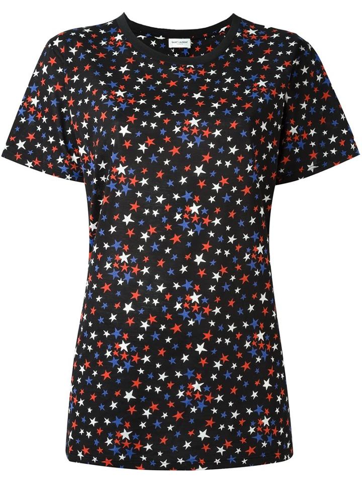 Saint Laurent Star Print T-shirt, Women's, Size: Small, Black, Cotton