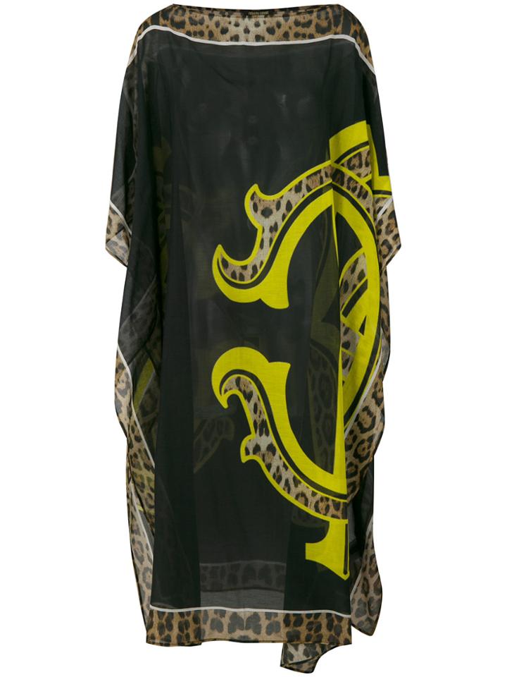Roberto Cavalli Leopard Print Kaftan Dress - Black
